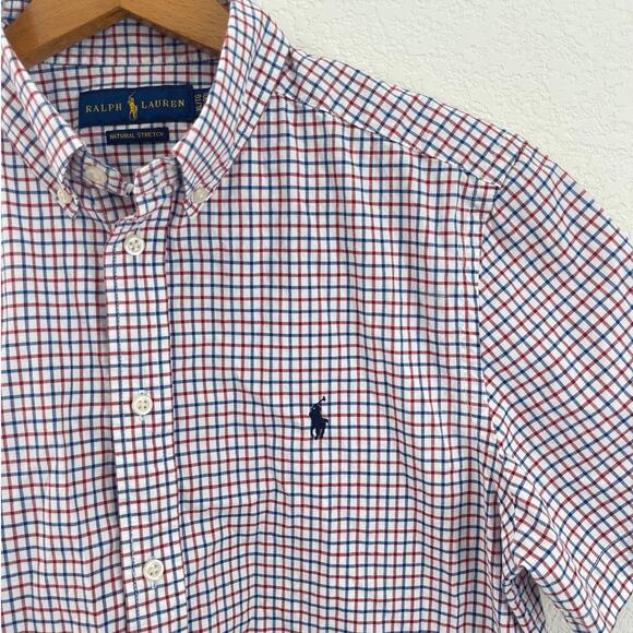 Ralph Lauren Boys Youth Plaid Short Sleeve Shirt XL (18-20) Blue Red White - Picture 7 of 10